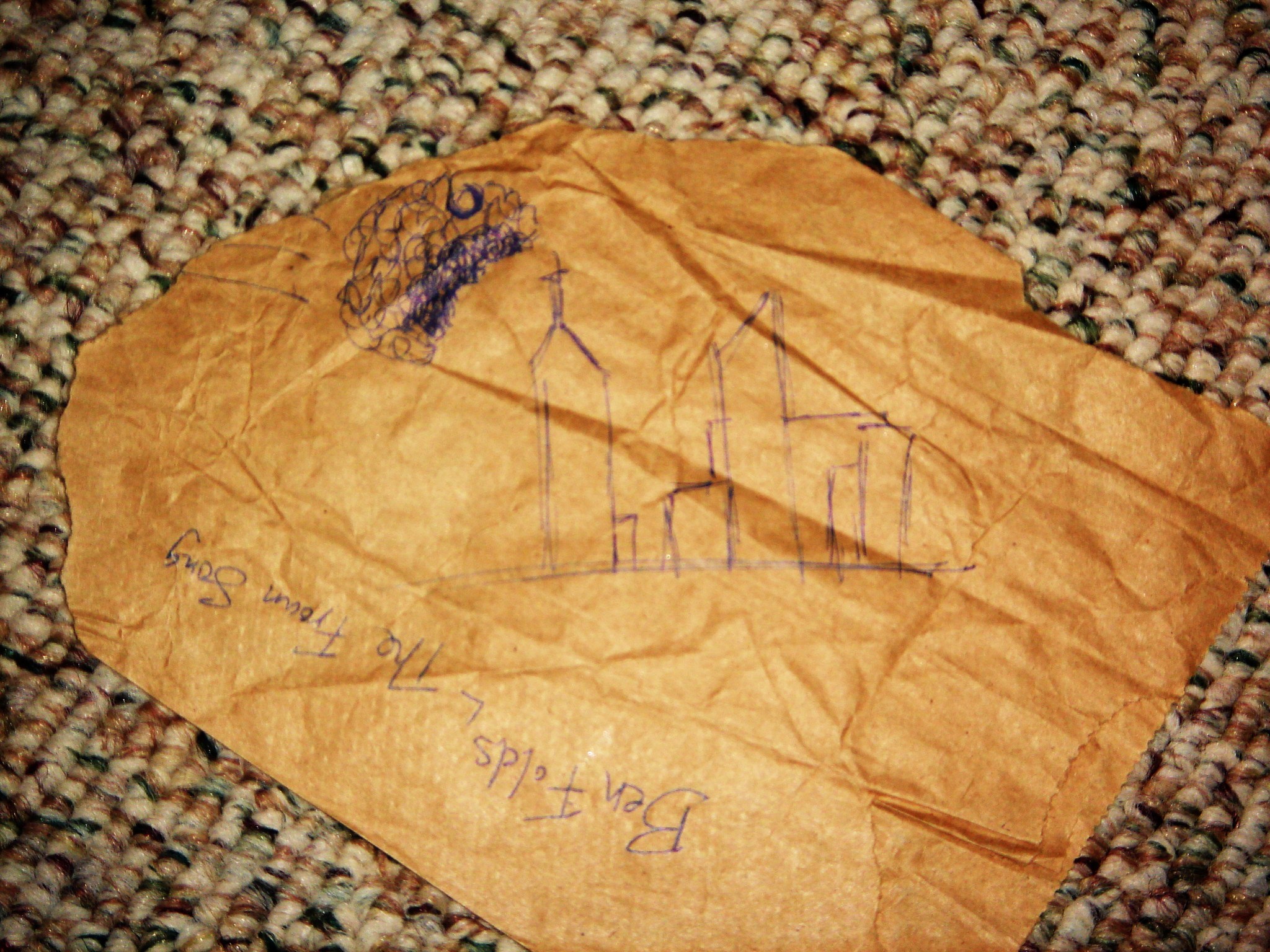 ballpoint pen on brown paper bag (circa 2010)